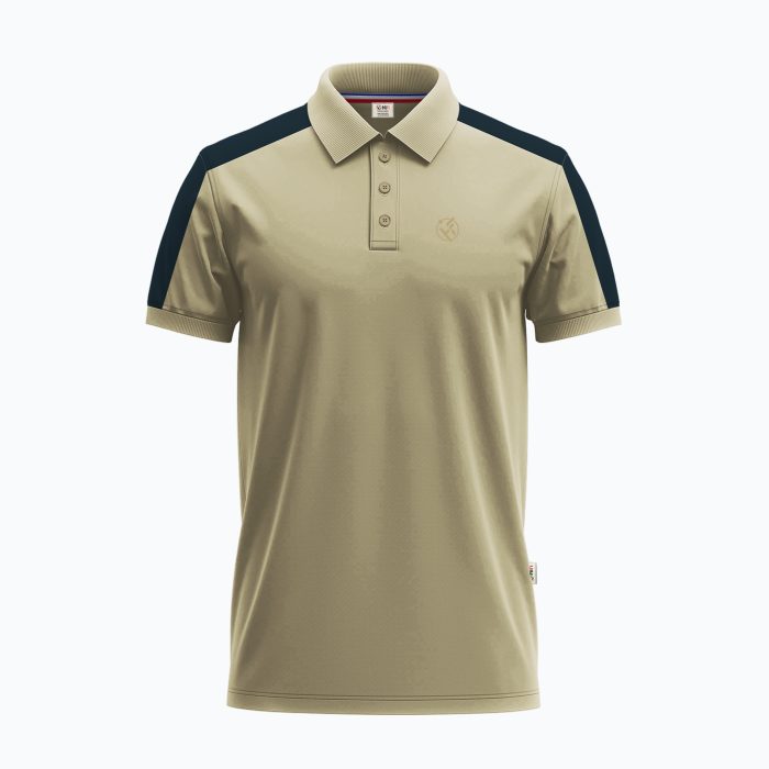 Men's Navy Panel Short-Sleeve Mid Beige Polo Shirt Men's Navy Panel Short-Sleeve Mid Beige Polo Shirt