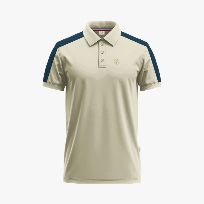 Men's Navy Panel Short-Sleeve Light Beige Polo Shirt Men's Navy Panel Short-Sleeve Light Beige Polo Shirt