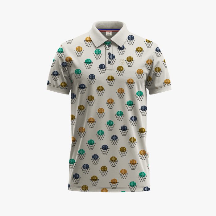 Men's Cream Short-Sleeve Allover Print Polo Shirt