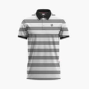 Men's White Short-Sleeve Triple Striped Black Polo Shirt