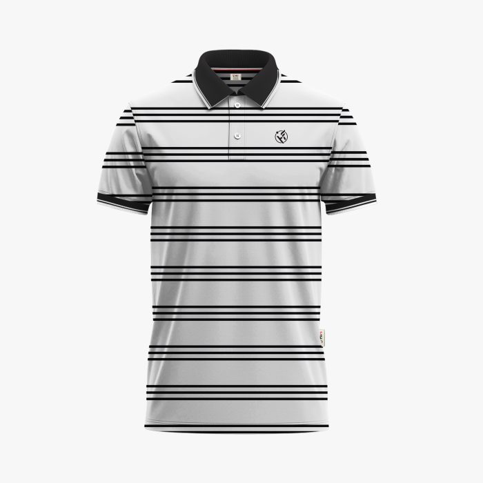 Men's White Short-Sleeve Triple Striped Black Polo Shirt