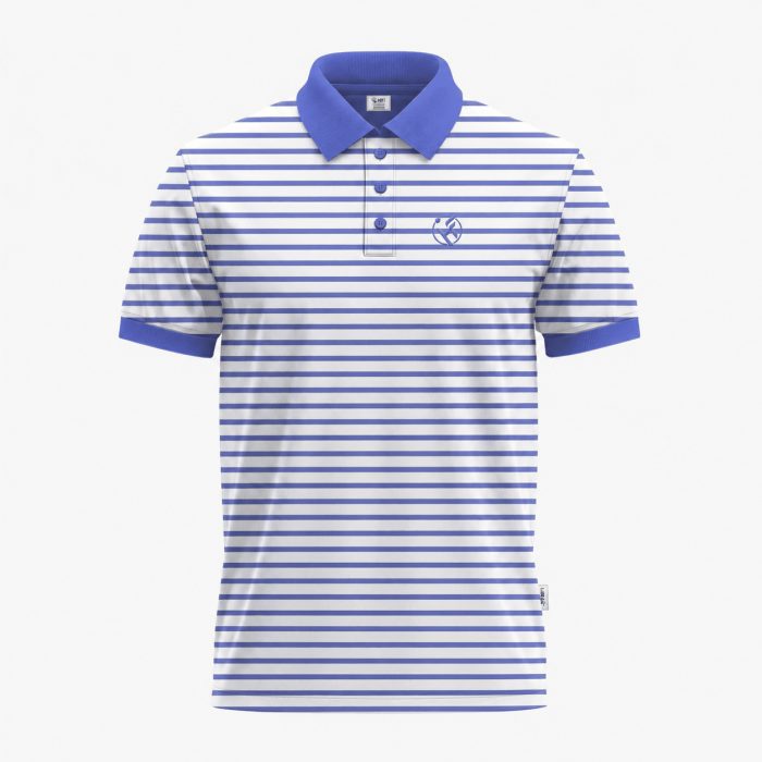 2100-Men’s Blue & White Short-Sleeve Striped Polo Shirt