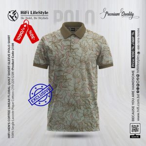 Men’s Coffee Linear Floral Quilt Short-Sleeve Polo Shirt