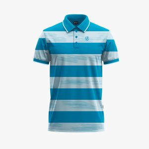 Men's Cyan & White Short-Sleeve Striped Polo Shirt