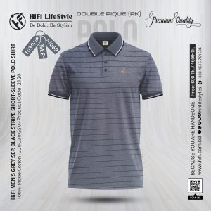 Men's Grey Sep. Black Stripe Short-Sleeve Polo Shirt