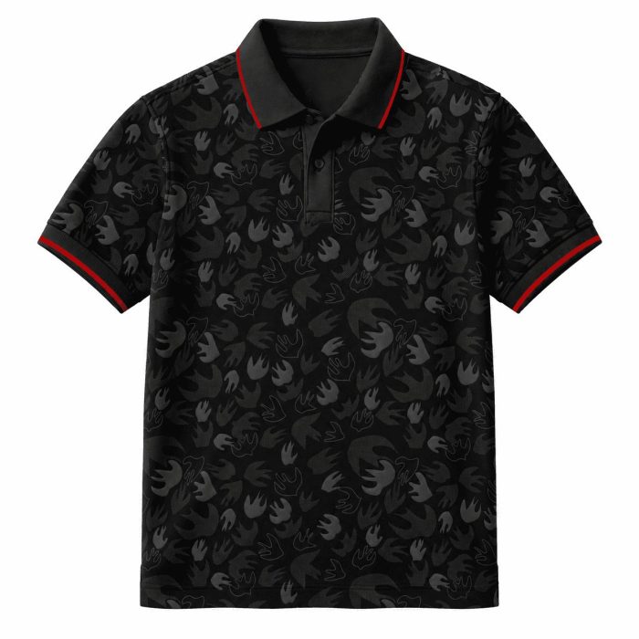 6001-Kid's Black Jacquard Polyester Short-Sleeve Polo 6001-Kid's Black Jacquard Polyester Short-Sleeve Polo