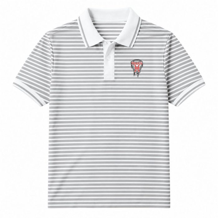 6004-Kid's White & Grey Striped Short Sleeve Polo Shirt