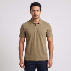 Men's Beige Short-Sleeve Solid Polo Shirt
