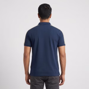 Men's Beige Panel Short-Sleeve Navy Polo Shirt