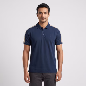 Men's Beige Panel Short-Sleeve Navy Polo Shirt