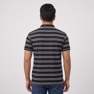 Men's Black Short-Sleeve Double Striped White Polo Shirt