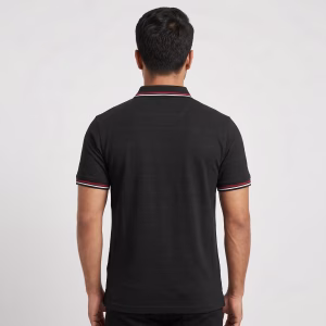 Men's Black Short-Sleeve Grey Striped Polo Shirt