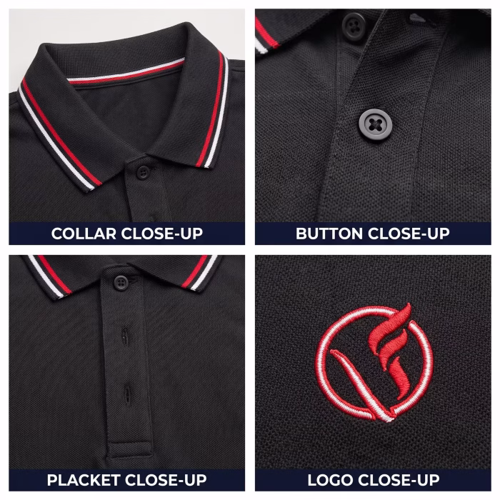 Men's Black Short-Sleeve Grey Striped Polo Shirt