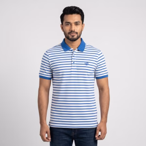 Men's Blue & White Short-Sleeve Striped Polo ShirtMen's Blue & White Short-Sleeve Striped Polo Shirt
