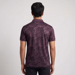 Men's Burgundy Short-Sleeve Jacquard Polyester Polo
