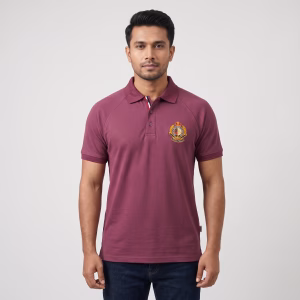 Men's Dark Maroon Short-Sleeve Melange Polo Shirt