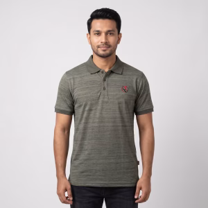 Men's Green Slub Short-Sleeve Polo Shirt