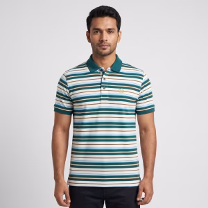 Men's Green, White & Sky Horizon Short-Sleeve Polo Shirt