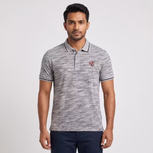 Men's Grey Slub Short-Sleeve Polo Shirt