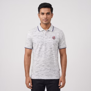 Men's Grey Slub Short-Sleeve Polo Shirt