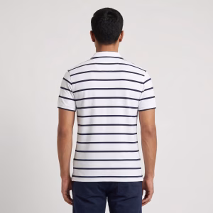 Men's White Short-Sleeve Navy Blue Striped Polo Shirt