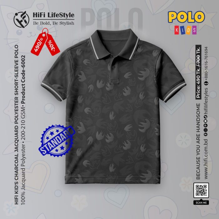 Kid's White & Grey Striped Short Sleeve Polo Shirt