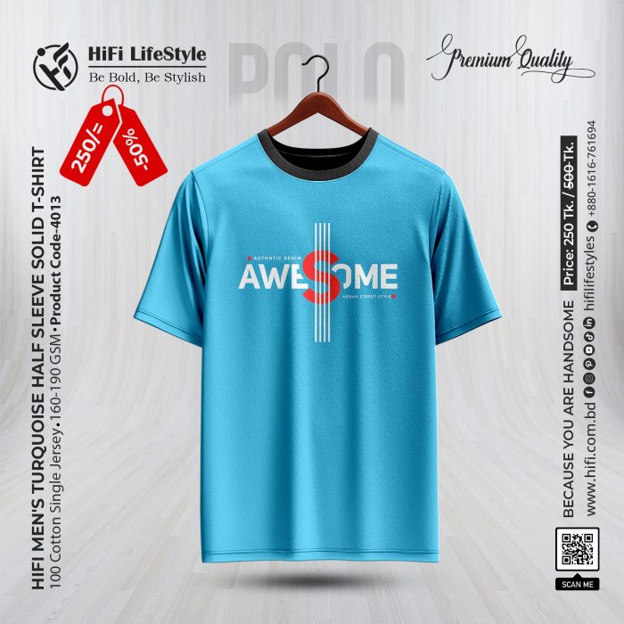Men's Turquoise Half Sleeve Solid T-shirt Men's Turquoise Half Sleeve Solid T-shirt