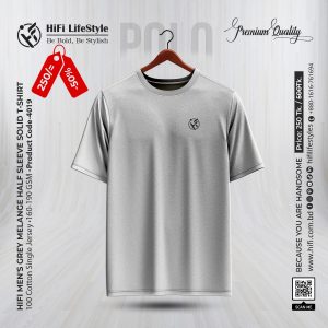 Men's Grey Melange Half Sleeve Solid T-shirt