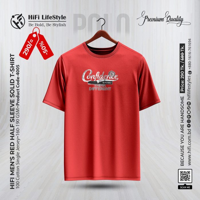 Men's Red Half Sleeve Solid T-Shirt