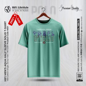Men's Aqua Half Sleeve Solid T-Shirt
