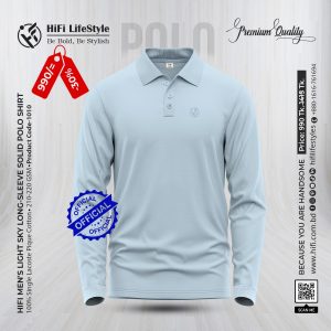 Men's light sky long-sleeve solid polo shirt