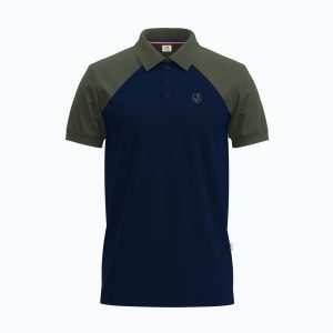 Men's Navy Blue Panel Short-Sleeve Olive Green Polo