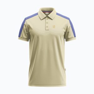 Men's Blue Panel Short-Sleeve Mid Beige Polo Shirt
