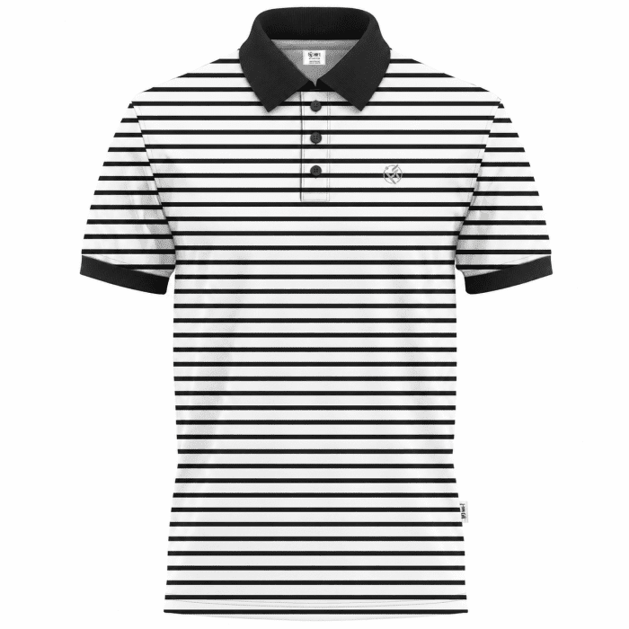 2064-Men’s White Short-Sleeve Single Striped Black Polo Shirt 2064-Men’s White Short-Sleeve Single Striped Black Polo Shirt