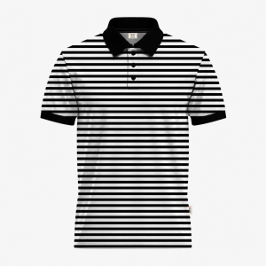 Men's Black & White Striped Short-Sleeve Polo Shirt