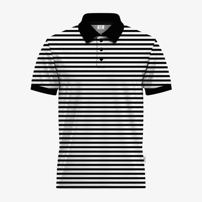 2103-Men’s Black & White Striped Short-Sleeve Polo Shirt 2103-Men’s Black & White Striped Short-Sleeve Polo Shirt
