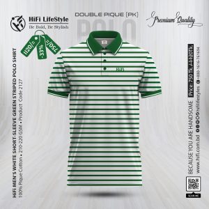 White Short-Sleeve Irish Green Striped Polo Shirt