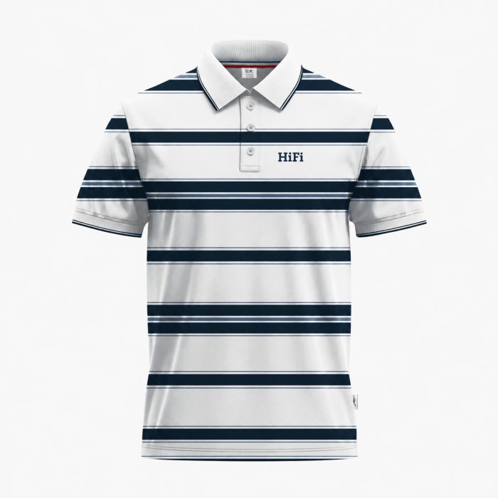 2128-Men's White Short-Sleeve Navy Blue Striped Polo Shirt 2128-Men's White Short-Sleeve Navy Blue Striped Polo Shirt
