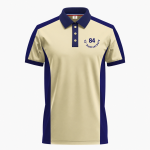 Men's Navy Blue Panel Short-Sleeve Cream Polo Shirt