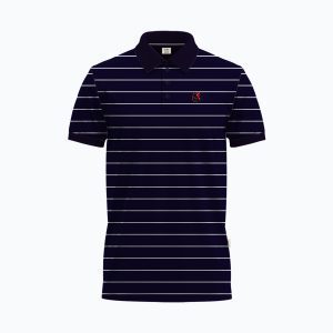 HiFi Men's Navy Blue Short-Sleeve White Striped Polo Shirt