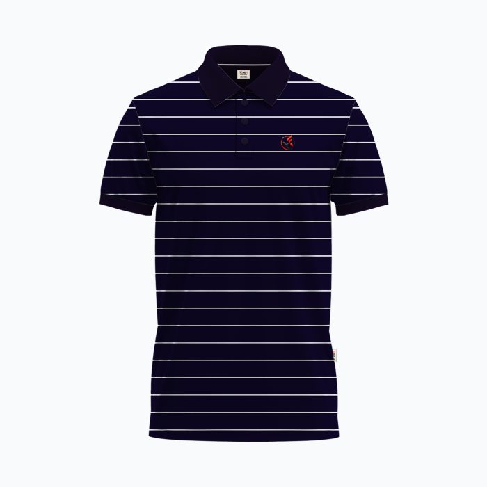 HiFi Men's Navy Blue Short-Sleeve White Striped Polo Shirt HiFi Men's Navy Blue Short-Sleeve White Striped Polo Shirt