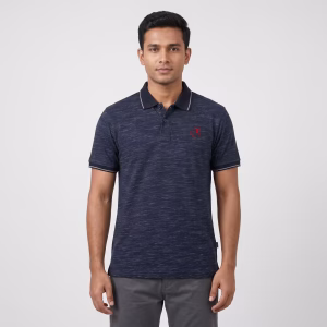 Men's Black Slub Short-Sleeve Polo Shirt