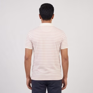 Men's Pink & White Short-Sleeve Striped Polo Shirt