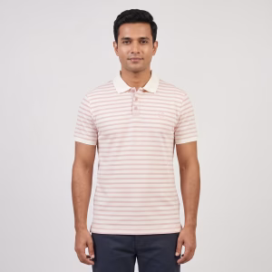 Men's Pink & White Short-Sleeve Striped Polo Shirt