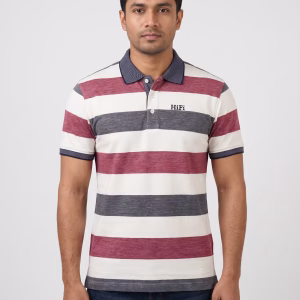 Men's Red & Charcoal Short-Sleeve Sep. Striped Polo Shirt