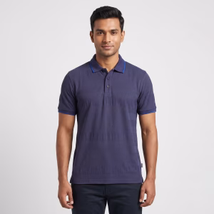 Men's Grey Short-Sleeve Stripe Polo Shirt