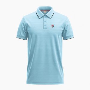 Men's Sky Blue Short-Sleeve Striped Polo Shirt
