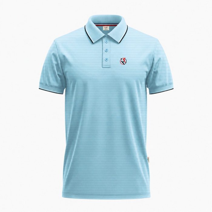 Men's Sky Blue Short-Sleeve Striped Polo Shirt