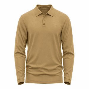 Men's Beige Long-Sleeve Solid Polo Shirt