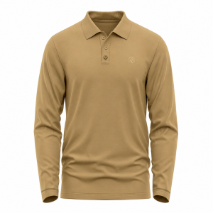 Men's Beige Long-Sleeve Solid Polo Shirt